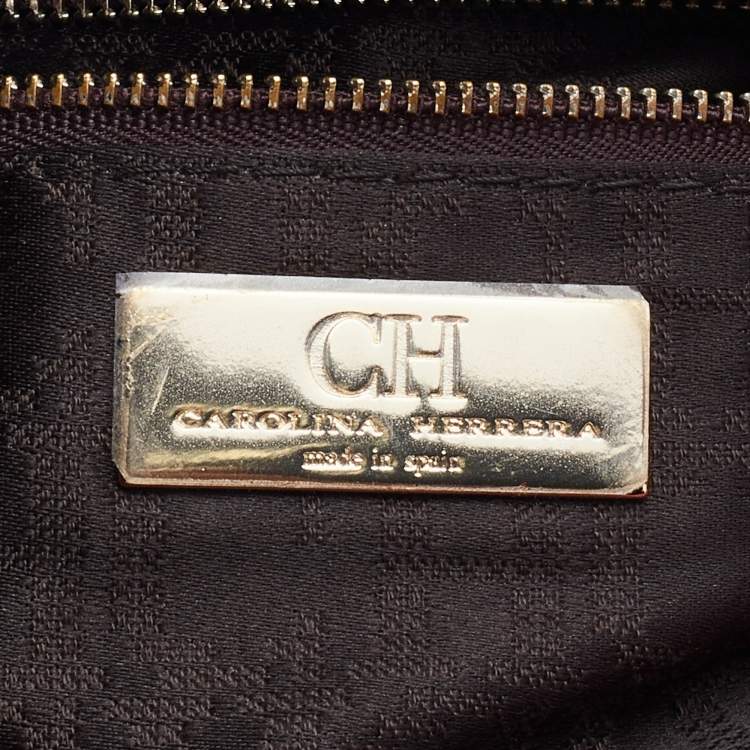 Pre Owned CH Carolina Herrera Red Leather Logo Embossed Hobo