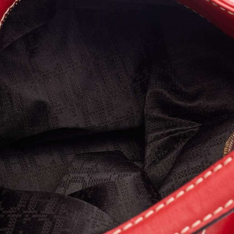Pre Owned CH Carolina Herrera Red Leather Logo Embossed Hobo