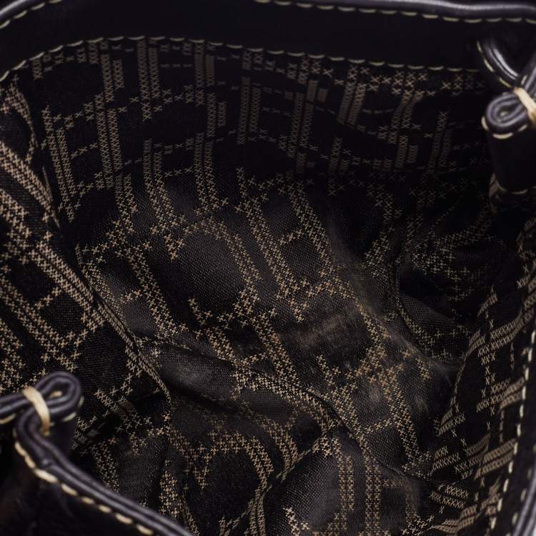 Pre Owned CH Carolina Herrera Dark Brown Leather Logo Embossed Flap Shoulder Bag