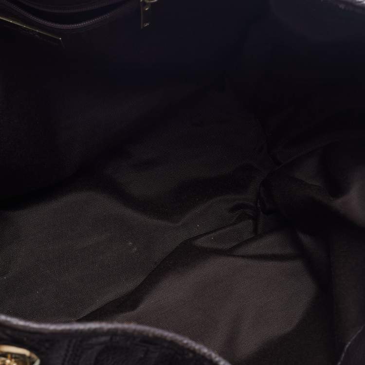 Pre Owned CH Carolina Herrera Dark Brown Monogram Embossed Leather Tote