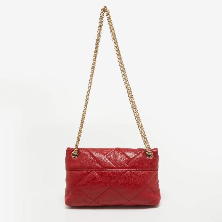 Pre Owned CH Carolina Herrera Red Embossed Leather Flap Chain Shoulder Bag