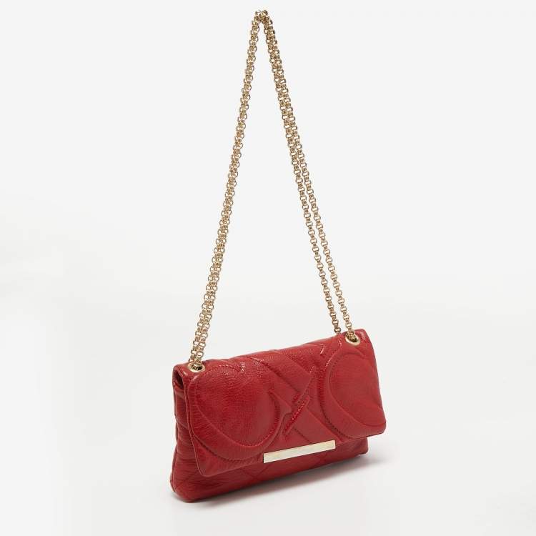 Pre Owned CH Carolina Herrera Red Embossed Leather Flap Chain Shoulder Bag