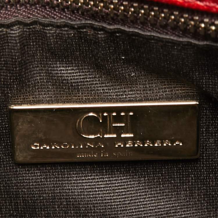 Pre Owned CH Carolina Herrera Red Embossed Leather Flap Chain Shoulder Bag