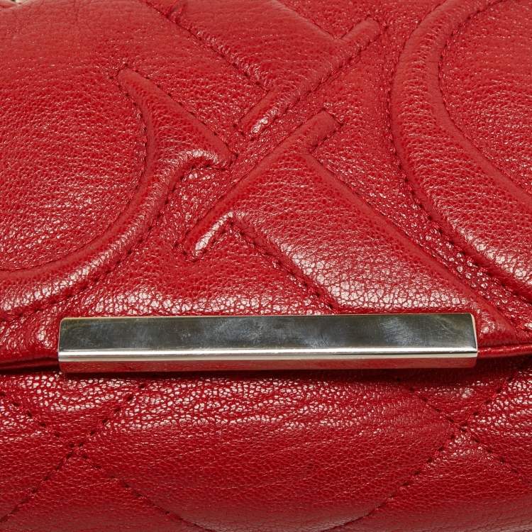 Pre Owned CH Carolina Herrera Red Embossed Leather Flap Chain Shoulder Bag