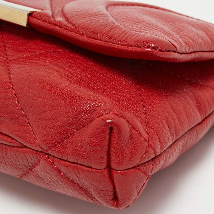 Pre Owned CH Carolina Herrera Red Embossed Leather Flap Chain Shoulder Bag