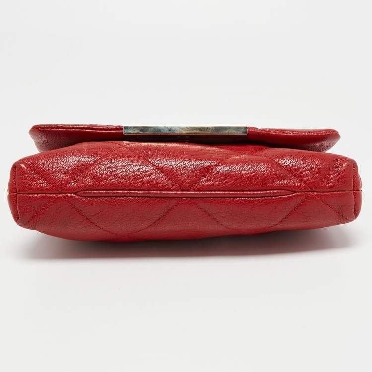 Pre Owned CH Carolina Herrera Red Embossed Leather Flap Chain Shoulder Bag