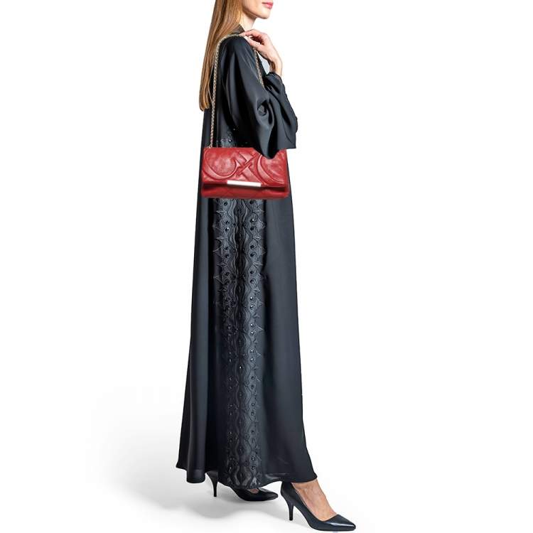Pre Owned CH Carolina Herrera Red Embossed Leather Flap Chain Shoulder Bag