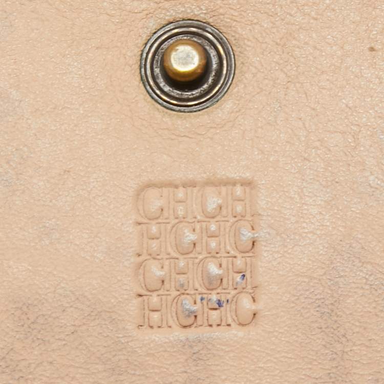 Pre Owned CH Carolina Herrera Brown/Beige Monogram Embossed Leather Continental Wallet