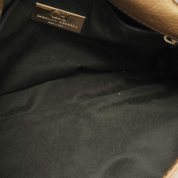 Pre Owned CH Carolina Herrera Metallic Brown Monogram Embossed Leather Audrey Shoulder Bag
