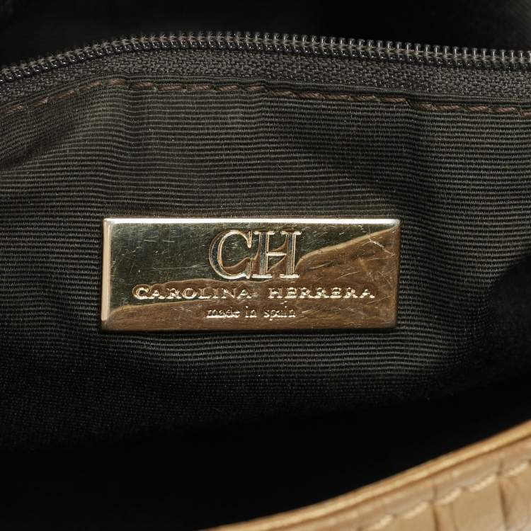 Pre Owned CH Carolina Herrera Metallic Brown Monogram Embossed Leather Audrey Shoulder Bag