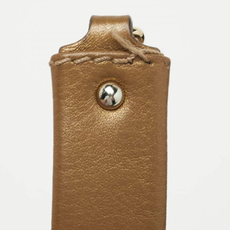 Pre Owned CH Carolina Herrera Metallic Brown Monogram Embossed Leather Audrey Shoulder Bag