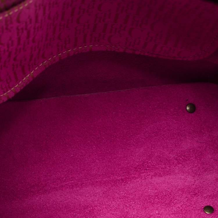Pre Owned CH Carolina Herrera Fuchsia Monogram Embossed Leather Andy Tote