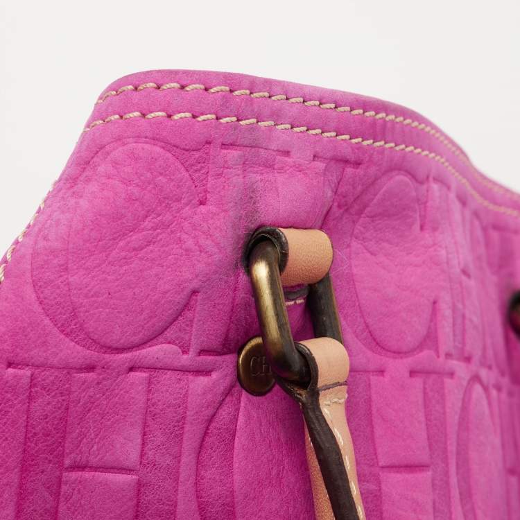 Pre Owned CH Carolina Herrera Fuchsia Monogram Embossed Leather Andy Tote