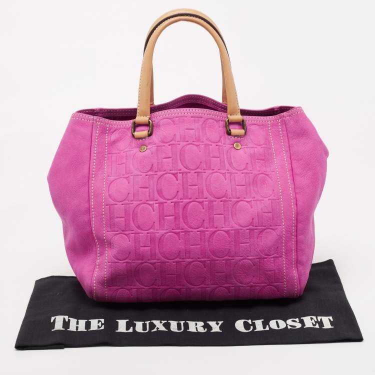 Pre Owned CH Carolina Herrera Fuchsia Monogram Embossed Leather Andy Tote