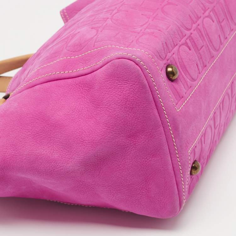 Pre Owned CH Carolina Herrera Fuchsia Monogram Embossed Leather Andy Tote