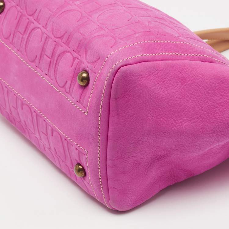 Pre Owned CH Carolina Herrera Fuchsia Monogram Embossed Leather Andy Tote