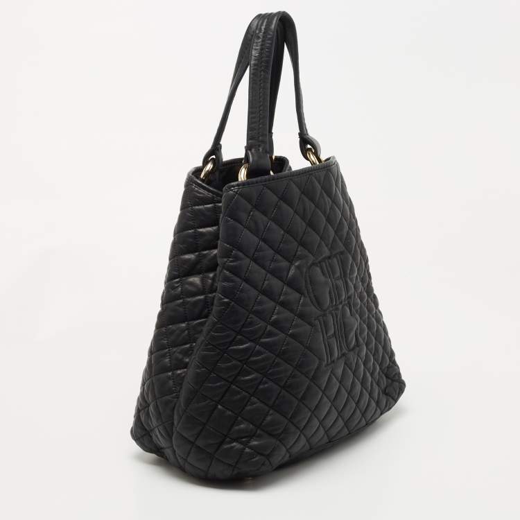 Pre Owned CH Carolina Herrera Black Quilted Leather Logo Tote