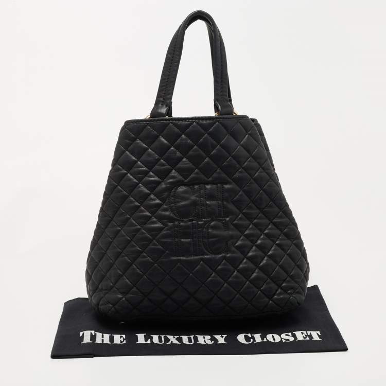 Pre Owned CH Carolina Herrera Black Quilted Leather Logo Tote