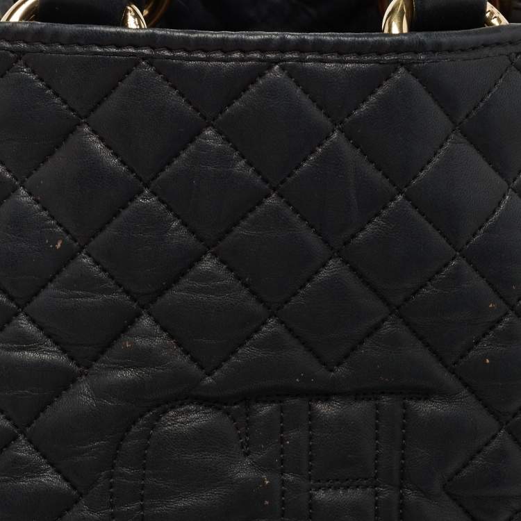 Pre Owned CH Carolina Herrera Black Quilted Leather Logo Tote