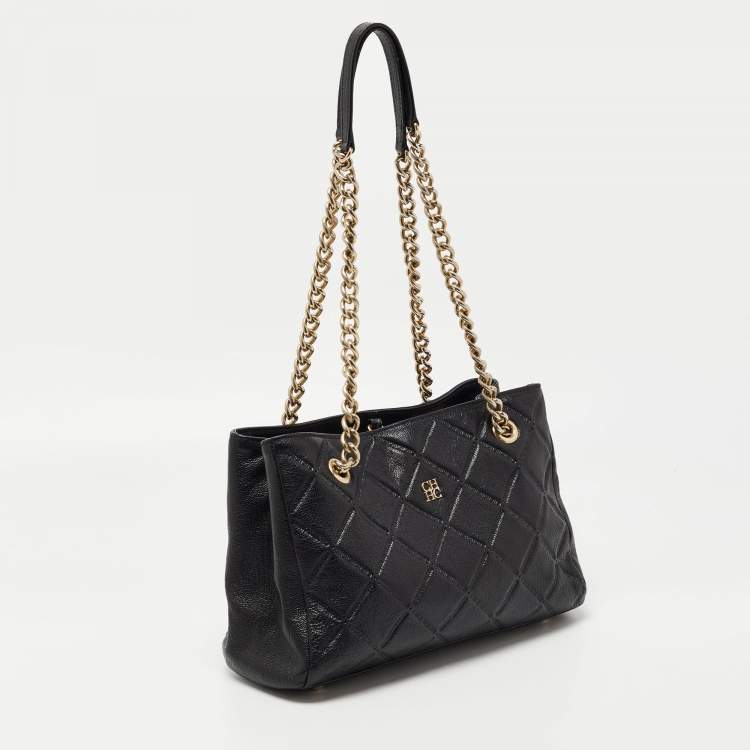 Pre Owned CH Carolina Herrera Black Quilted Leather Chain Shoulder Bag