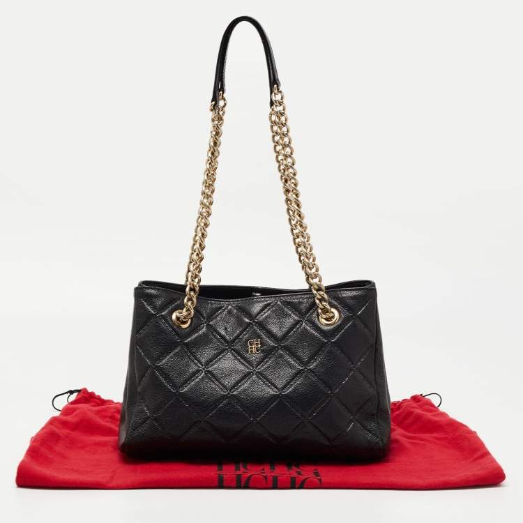 Pre Owned CH Carolina Herrera Black Quilted Leather Chain Shoulder Bag