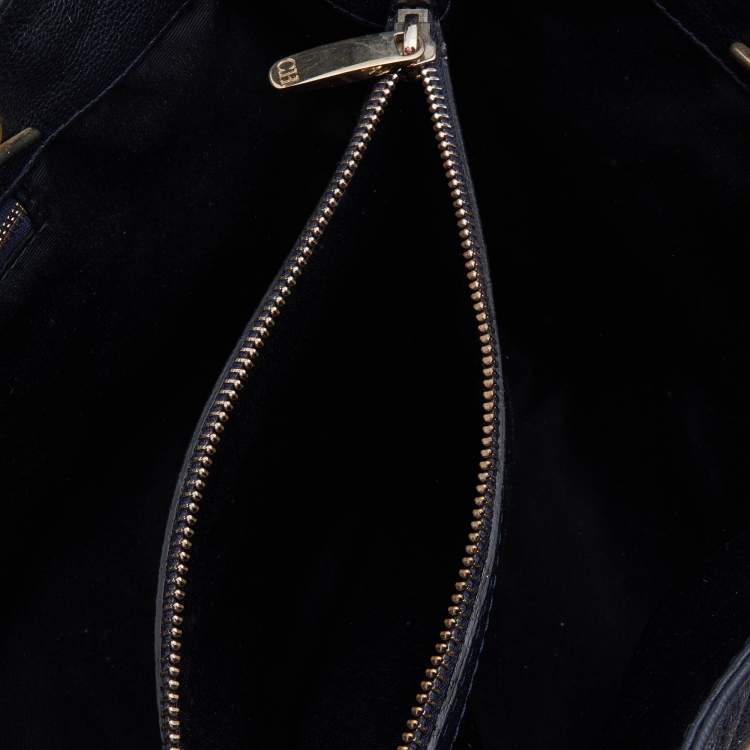 Pre Owned CH Carolina Herrera Navy Blue Diamond Embossed Leather Chain Shopper Tote