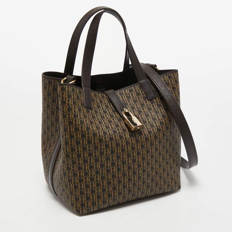 Pre Owned Carolina Herrera Dark Brown Monogram Coated Canvas and Leather Small Matryoshka Locked Tote