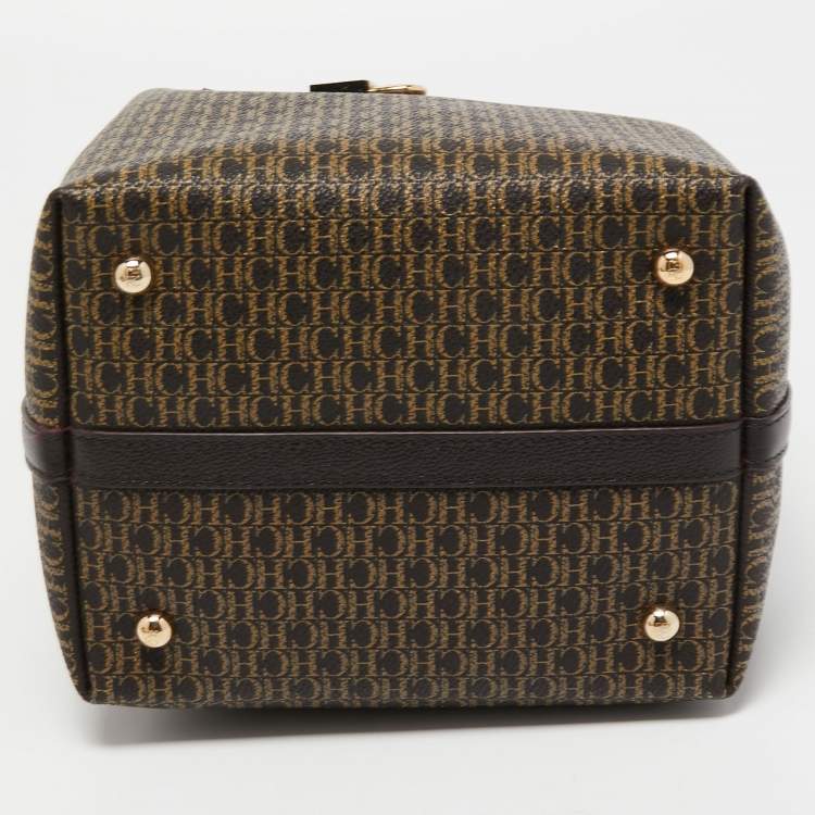 Pre Owned Carolina Herrera Dark Brown Monogram Coated Canvas and Leather Small Matryoshka Locked Tote