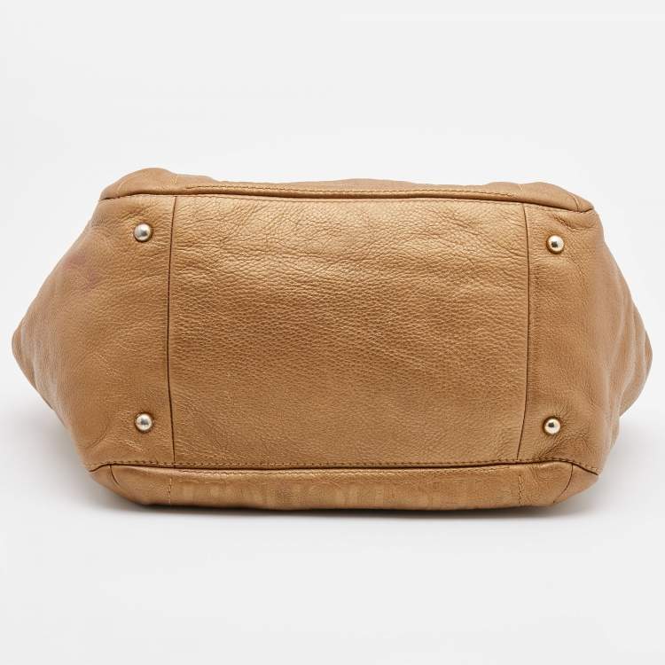 Pre Owned CH Carolina Herrera Gold Monogram Leather Audrey Tote