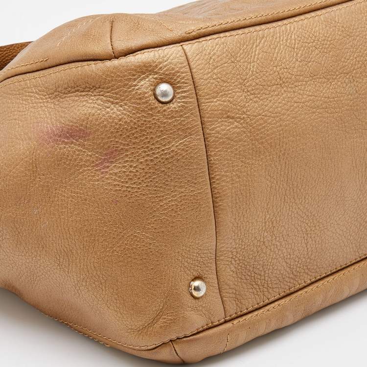 Pre Owned CH Carolina Herrera Gold Monogram Leather Audrey Tote