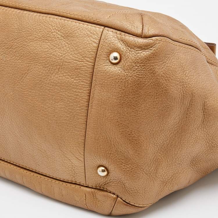 Pre Owned CH Carolina Herrera Gold Monogram Leather Audrey Tote