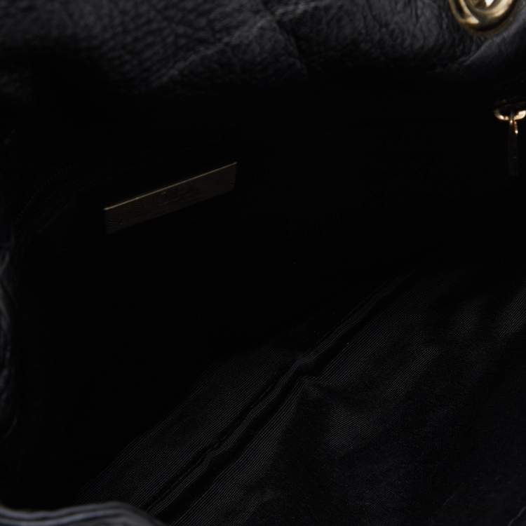 Pre Owned CH Carolina Herrera Black Monogram Leather Audrey Flap Shoulder Bag
