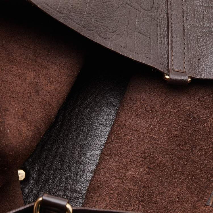 Pre Owned CH Carolina Herrera Dark Brown Embossed Leather Matryoshka Tote