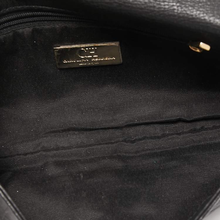 Pre Owned CH Carolina Herrera Black Monogram Embossed Leather Bow Chain Clutch 
