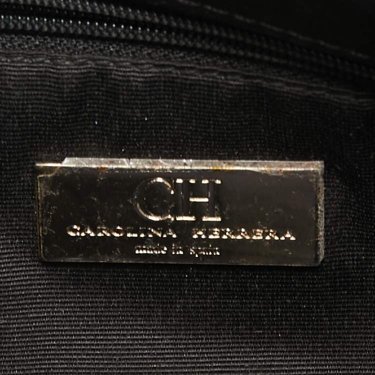Pre Owned CH Carolina Herrera Black Monogram Embossed Leather Bow Chain Clutch 