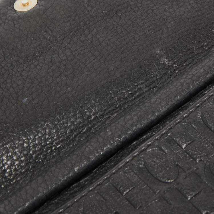 Pre Owned CH Carolina Herrera Black Monogram Embossed Leather Bow Chain Clutch