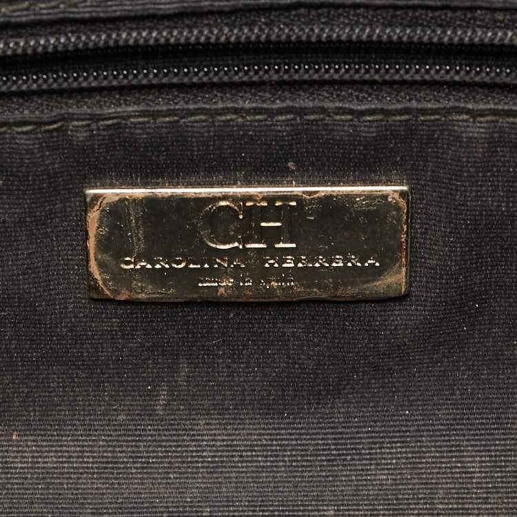 Pre Owned CH Carolina Herrera Black Monogram Embossed Leather Bow Chain Clutch