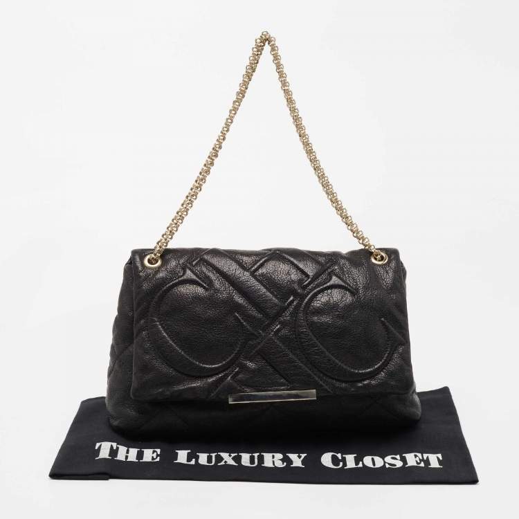 Pre Owned CH Carolina Herrera Black Quilted Leather Flap Chain Shoulder Bag