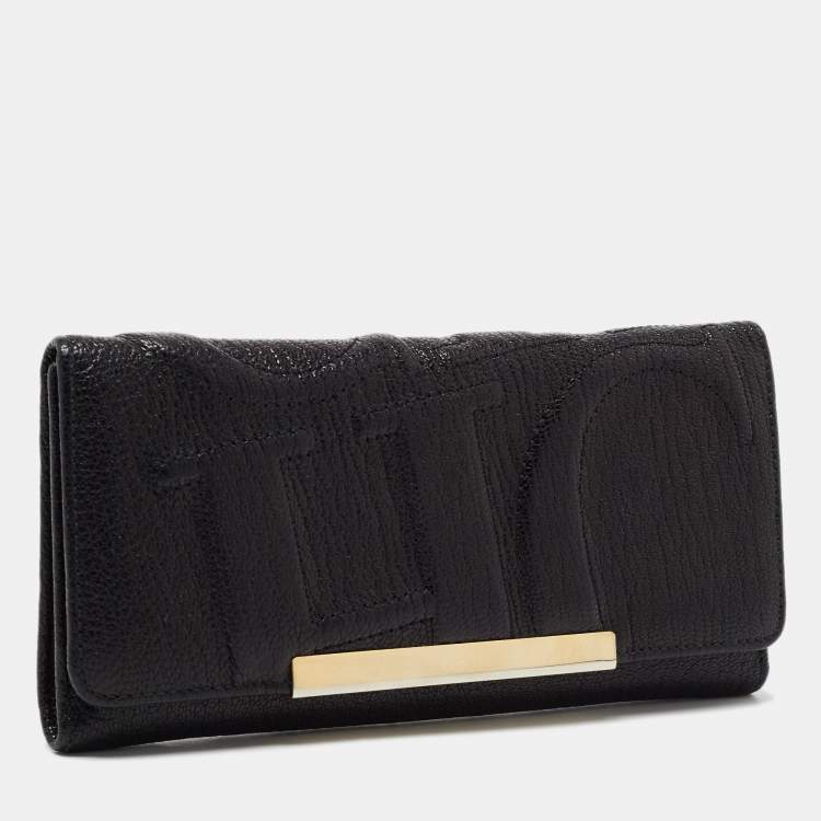 Pre Owned CH Carolina Herrera Black Embossed Leather Flap Continental Wallet