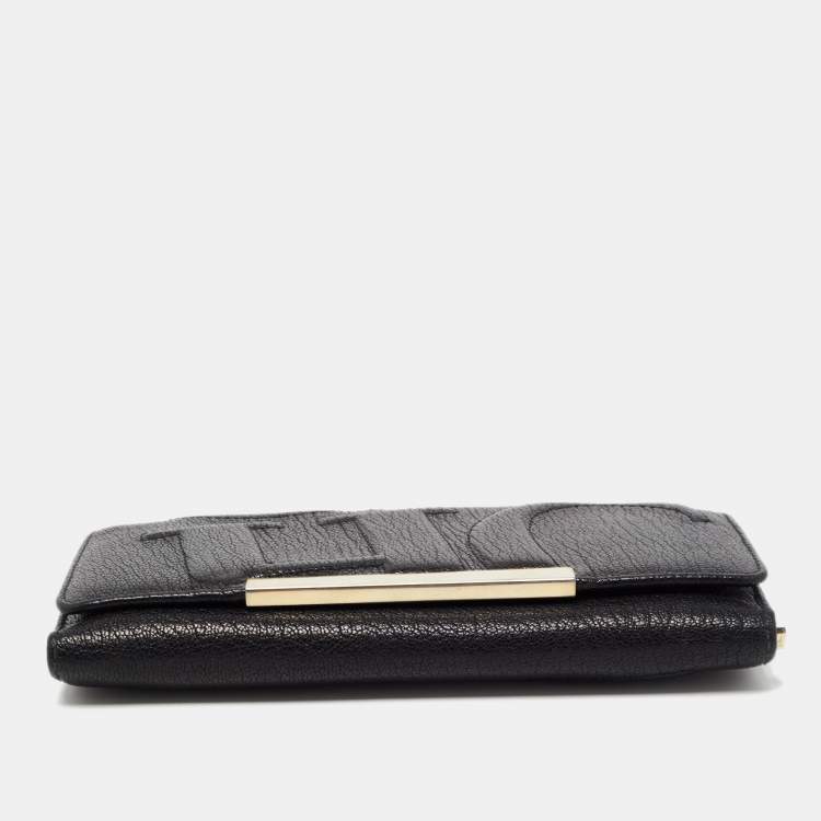 Pre Owned CH Carolina Herrera Black Embossed Leather Flap Continental Wallet