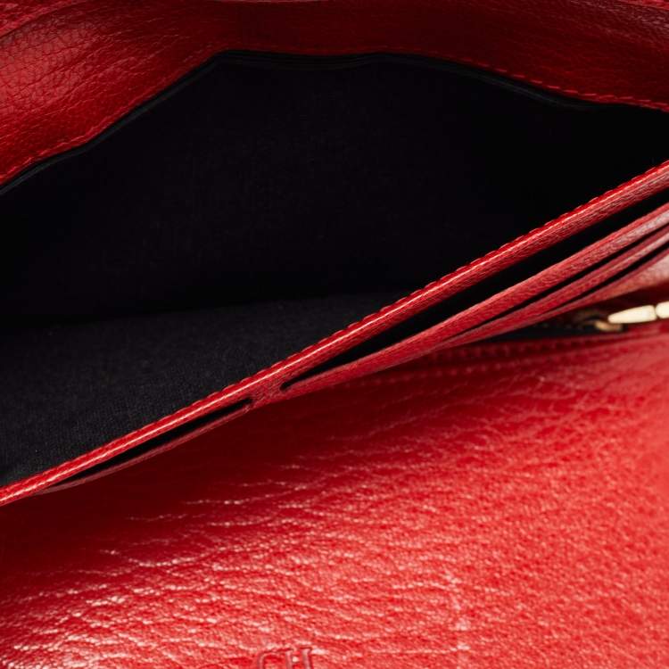 Pre Owned CH Carolina Herrera Black Embossed Leather Flap Continental Wallet