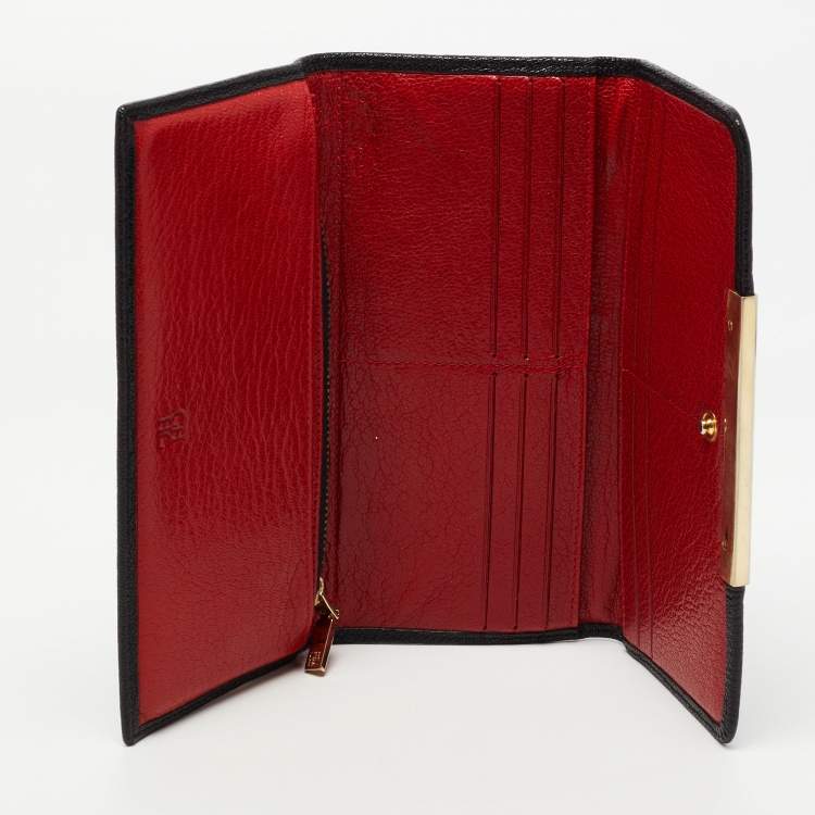 Pre Owned CH Carolina Herrera Black Embossed Leather Flap Continental Wallet