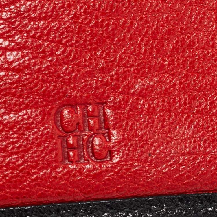 Pre Owned CH Carolina Herrera Black Embossed Leather Flap Continental Wallet