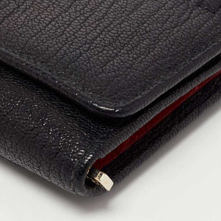 Pre Owned CH Carolina Herrera Black Embossed Leather Flap Continental Wallet