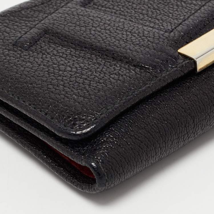 Pre Owned CH Carolina Herrera Black Embossed Leather Flap Continental Wallet