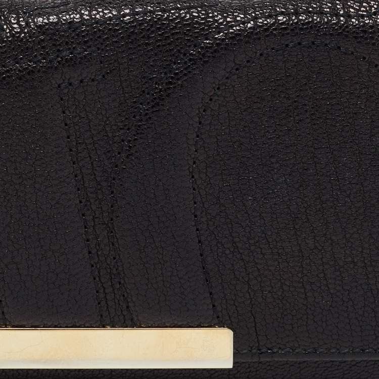 Pre Owned CH Carolina Herrera Black Embossed Leather Flap Continental Wallet
