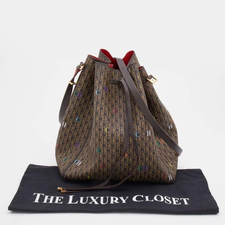 Pre Owned CH Carolina Herrera Brown Monogram Coated Canvas Bucket Bag