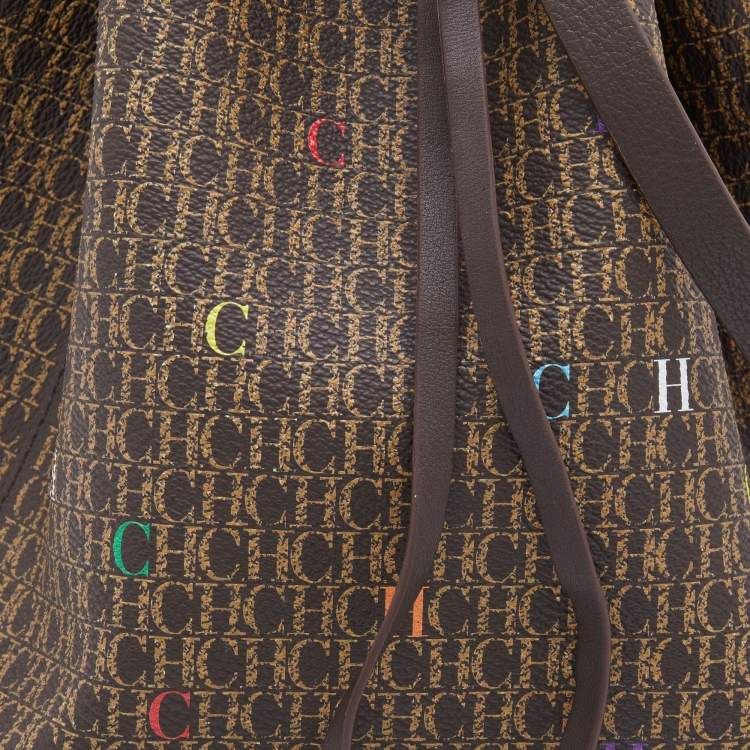 Pre Owned CH Carolina Herrera Brown Monogram Coated Canvas Bucket Bag