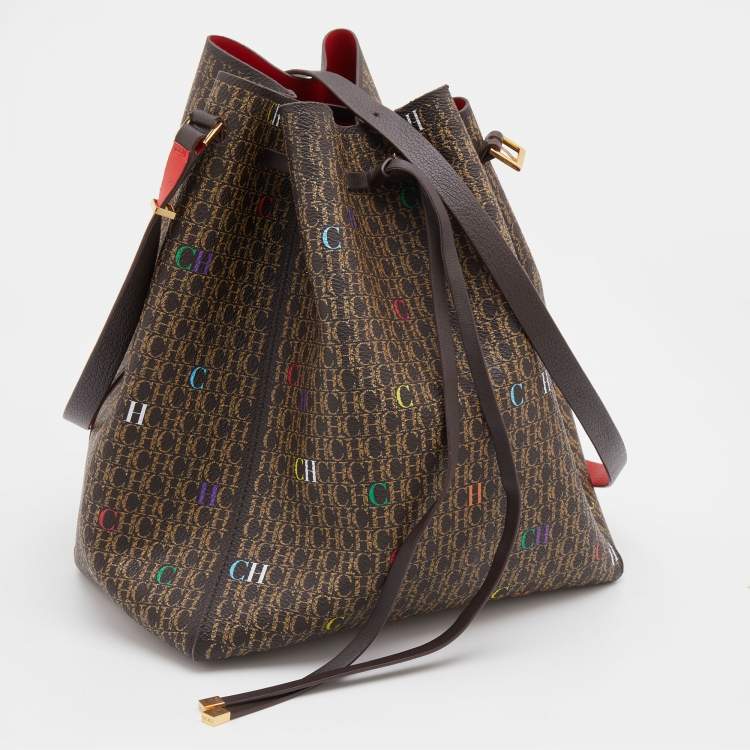 Pre Owned CH Carolina Herrera Brown Monogram Coated Canvas Bucket Bag