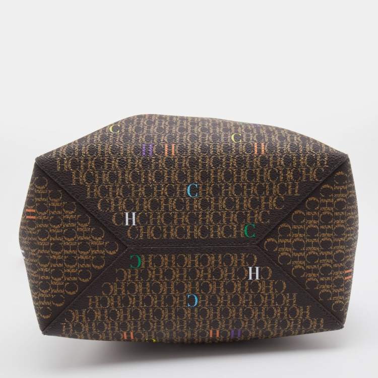 Pre Owned CH Carolina Herrera Brown Monogram Coated Canvas Bucket Bag